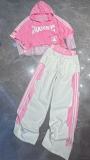 Letter Patchwork Color-Blocked Straight Pants with Drawstring Long Sleeve Top