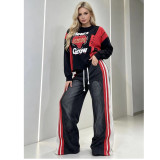 New Autumn Denim Patchwork Loose-Fit Long Sleeve Letter Print Straight Pants