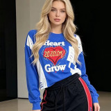 New Autumn Denim Patchwork Loose-Fit Long Sleeve Letter Print Straight Pants