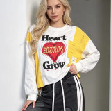 New Autumn Denim Patchwork Loose-Fit Long Sleeve Letter Print Straight Pants