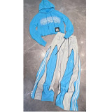 Letter Patchwork Color-Blocked Straight Pants with Drawstring Long Sleeve Top
