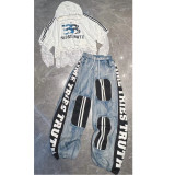 Trendy Letter Print Side Color-Blocked Loose-Fit Elastic Waist Pants Set