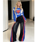 New Autumn Denim Patchwork Loose-Fit Long Sleeve Letter Print Straight Pants