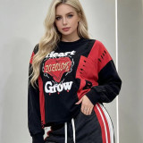New Autumn Denim Patchwork Loose-Fit Long Sleeve Letter Print Straight Pants