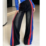 New Autumn Denim Patchwork Loose-Fit Long Sleeve Letter Print Straight Pants