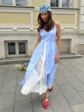 Blue Plaid Two-Piece Button-Down Splicing Cami Dress