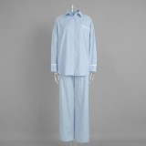 Cotton Striped Shirt and Tie-Waist Pants Two-Piece Set