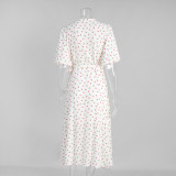 Cotton Printed Tie-Strap Puff Sleeve Maxi Dress