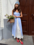 Blue Plaid Two-Piece Button-Down Splicing Cami Dress
