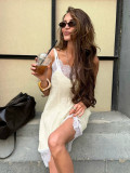 Lace Spliced Cami Dress with Lace Trim