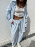 Cotton Striped Shirt and Tie-Waist Pants Two-Piece Set