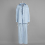 Cotton Striped Shirt and Tie-Waist Pants Two-Piece Set