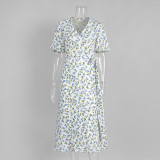 Cotton Printed Tie-Strap Puff Sleeve Maxi Dress