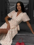 Cotton Printed Tie-Strap Puff Sleeve Maxi Dress