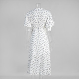Cotton Printed Tie-Strap Puff Sleeve Maxi Dress