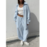 Cotton Striped Shirt and Tie-Waist Pants Two-Piece Set
