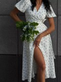 Cotton Printed Tie-Strap Puff Sleeve Maxi Dress
