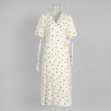 Cotton Printed Tie-Strap Puff Sleeve Maxi Dress