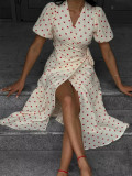 Cotton Printed Tie-Strap Puff Sleeve Maxi Dress