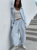 Cotton Striped Shirt and Tie-Waist Pants Two-Piece Set