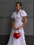 Cotton Printed Tie-Strap Puff Sleeve Maxi Dress