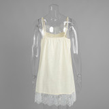 Lace Spliced Cami Dress with Lace Trim