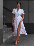 Cotton Printed Tie-Strap Puff Sleeve Maxi Dress