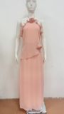 Stylish 3D Floral Ruffled Chiffon Maxi Dress