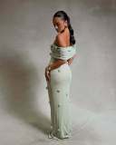 Chic Off-Shoulder Floral Design Fitted Strapless Maxi Dress