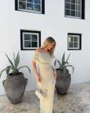Chic Off-Shoulder Floral Design Fitted Strapless Maxi Dress