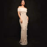 Chic Off-Shoulder Floral Design Fitted Strapless Maxi Dress