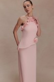 Stylish 3D Floral Ruffled Chiffon Maxi Dress
