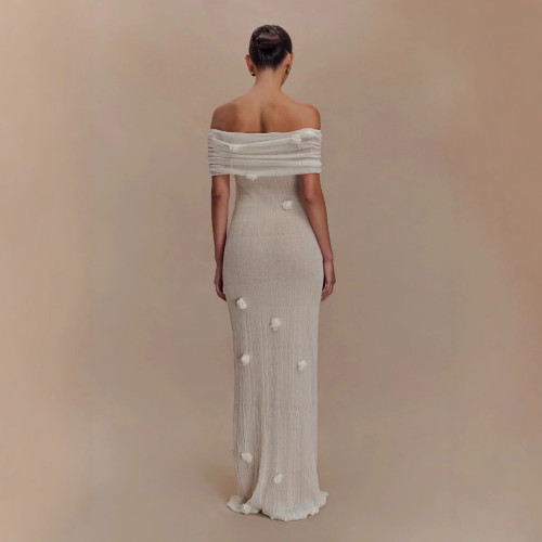 Chic Off-Shoulder Floral Design Fitted Strapless Maxi Dress
