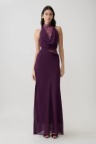 Chic Lace-Trimmed Bodycon Dress with Halter Neckline