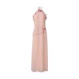 Stylish 3D Floral Ruffled Chiffon Maxi Dress
