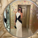 Trendy Halter Neck Lace-Trimmed Backless Long Dress