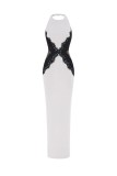 Trendy Halter Neck Lace-Trimmed Backless Long Dress