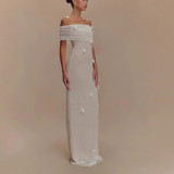 Chic Off-Shoulder Floral Design Fitted Strapless Maxi Dress