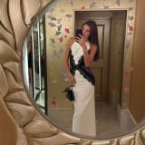 Trendy Halter Neck Lace-Trimmed Backless Long Dress