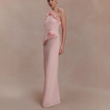 Stylish 3D Floral Ruffled Chiffon Maxi Dress