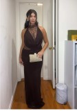 Chic Lace-Trimmed Bodycon Dress with Halter Neckline