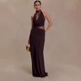 Chic Lace-Trimmed Bodycon Dress with Halter Neckline