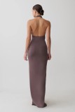 Fashionable Halter Neck Knitted Bodycon Dress with Side Split and Backless Design