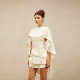 Satin Shoulder Strap Ruffle Hem Bodycon Mini Dress