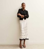 Trendy Lace-Trimmed Polka Dot High-Waisted Midi Skirt