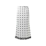 Trendy Lace-Trimmed Polka Dot High-Waisted Midi Skirt