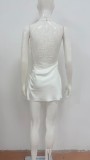 Chic Lace-Trimmed Halter Neck Bodycon Mini Dress