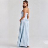 Sensual Satin Strap Dress with Backless Design for a Vacation Vibe