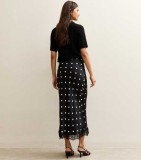 Trendy Lace-Trimmed Polka Dot High-Waisted Midi Skirt