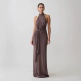 Fashionable Halter Neck Knitted Bodycon Dress with Side Split and Backless Design